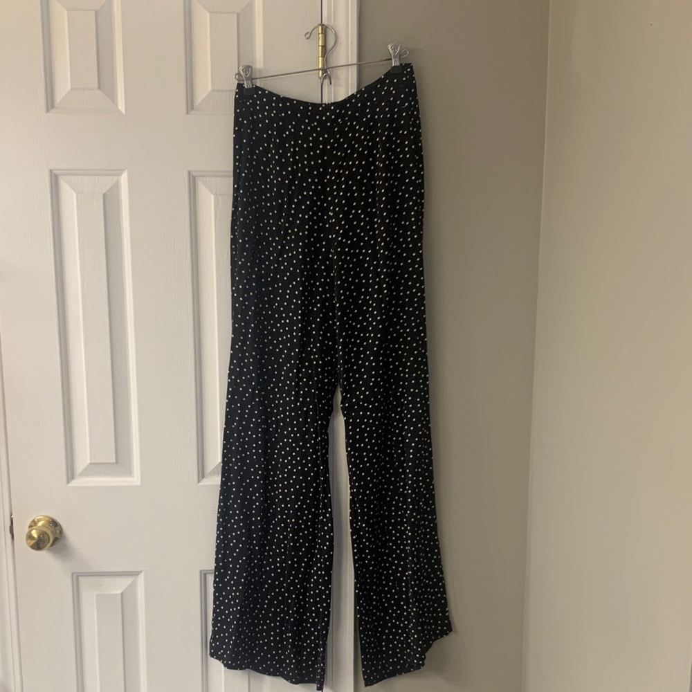 Reformation Black Wide Leg Pants with White Dots